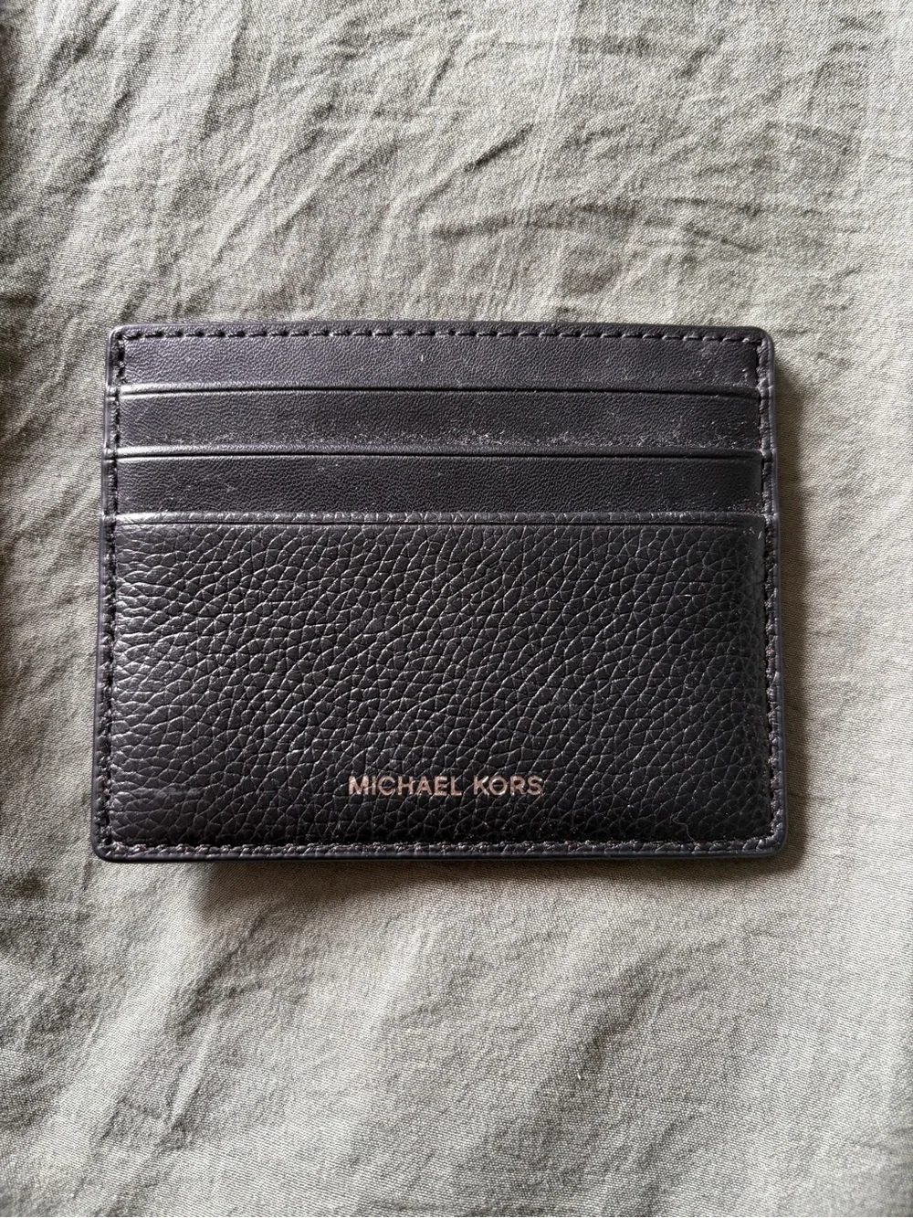 Michael Kors Black Pebbled Leather Card Holder with Gold Logo